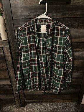 SO Green Plaid Button-Down Shirt with Red & White Stripes